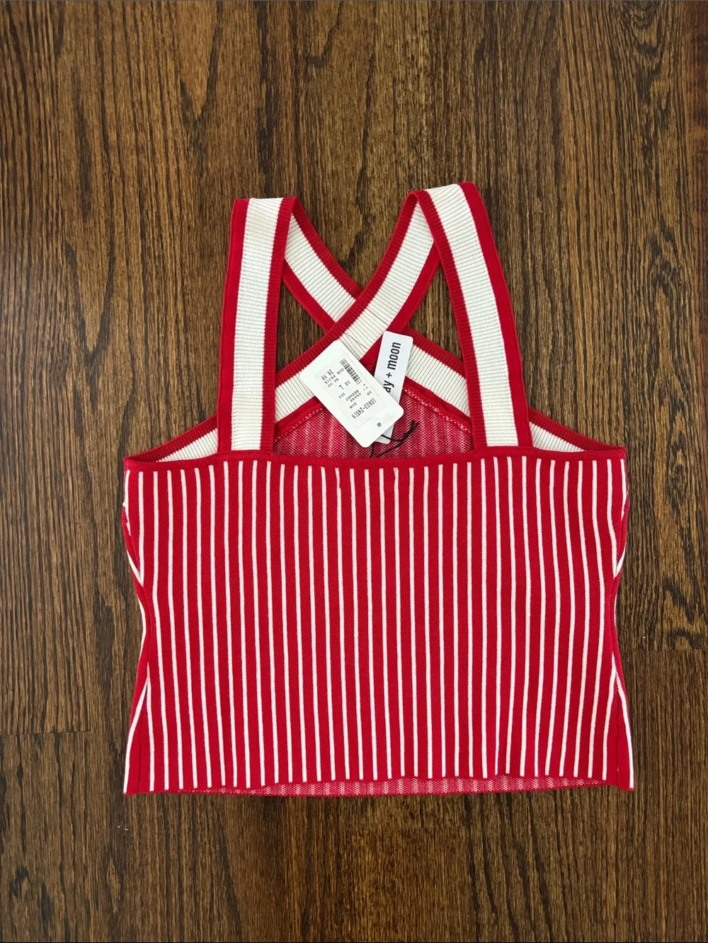 Red and White Striped Crossback Tank Top